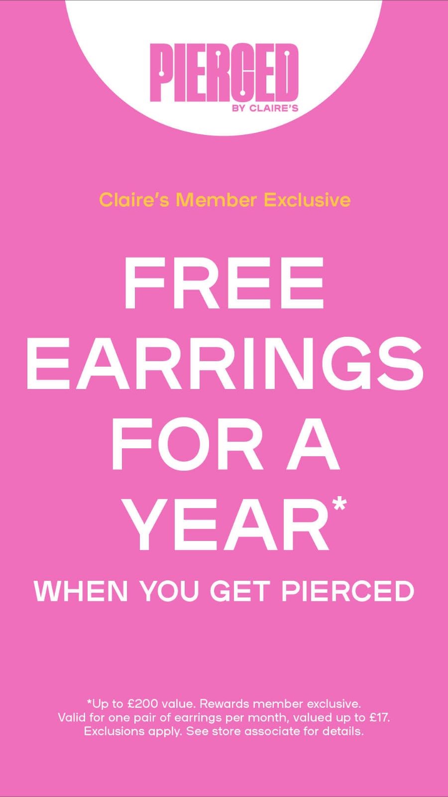 Claire's - Free Earrings For a Year When You Get Pierced at Claire's